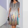 3D Geometric Stripe Print Elegant Women's Short-sleeved Summer Dress