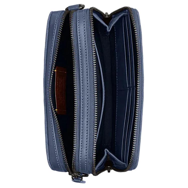 Coach Charter 19 Classic Monogram Double Zipper Closure Fabric And Leather Shoulder Crossbody Bag Small Men Bags Washed-Blue CU206-D61