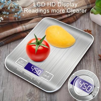 Báscula de Cocina Digital Eléctrica Multifunción 10kg/1g Pantalla LCD, Báscula de Medición Impermeable de Alta Precisión con Acero Inoxidable