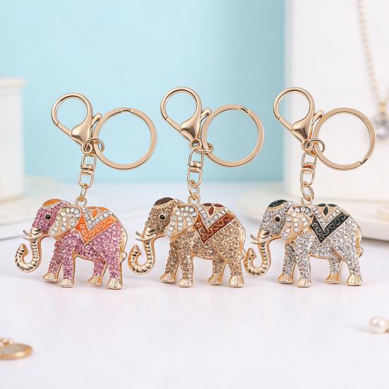 Keychain Sparkling Rhinestones Inlaid Elephant Design Keychain Pendant Enamel Oil Drip Process Smooth Edges Spring Buckle Key Holder Car Keys Good