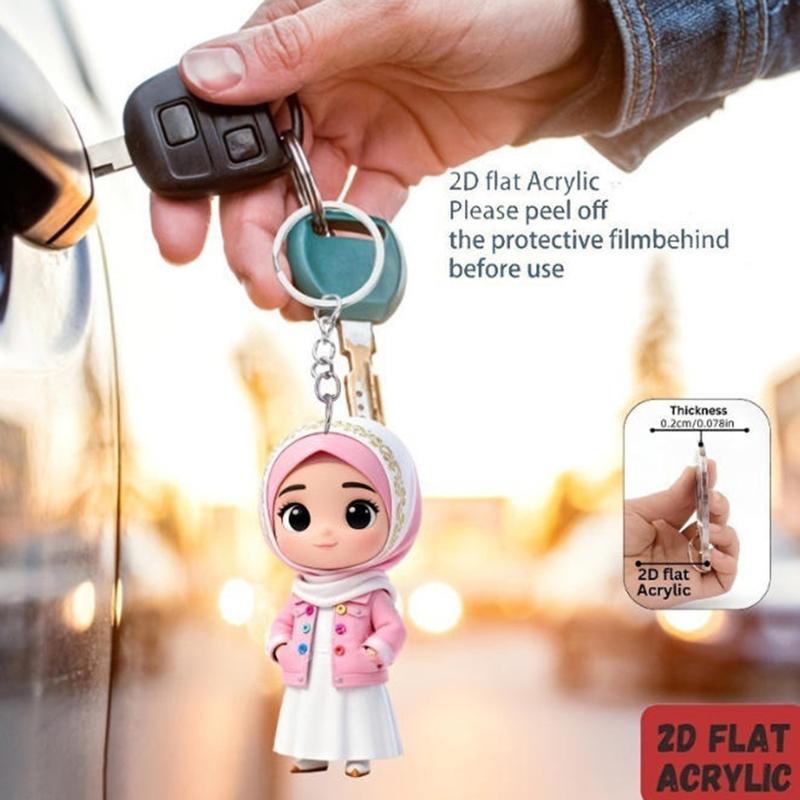 7 Stück 2D Flach 1/6 Muslimischer Acryl Schlüsselanhänger | Geeignet für Autoschlüssel, Rucksackdekorationen, Büro-Hängeelemente, Handy-Anhänger