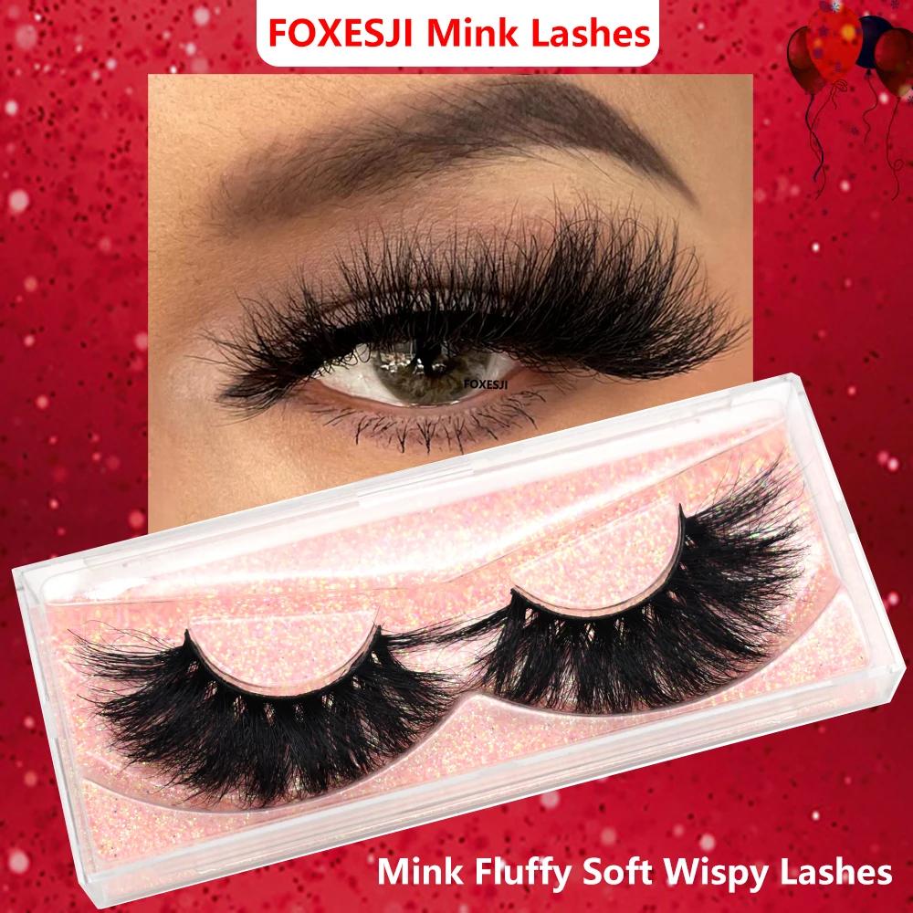 FOXESJI 3D Mink False Eyelashes Fluffy High Volume Eye Lashes Natural Wispy Full Strip Mink Eyelash Extension Bulk Lash Makeup