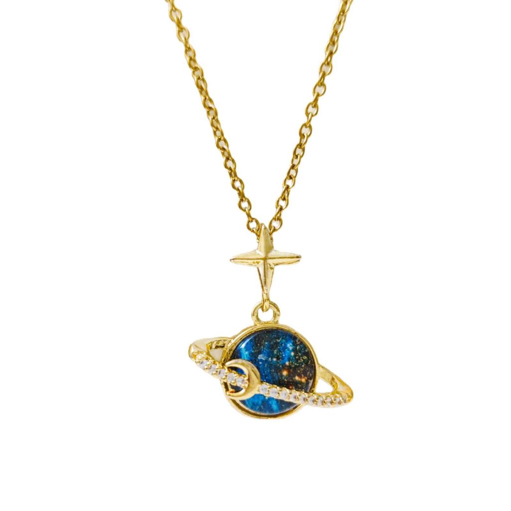 Elegant Blue Zircon Moon Pendant Necklace - Luxury European & American Design