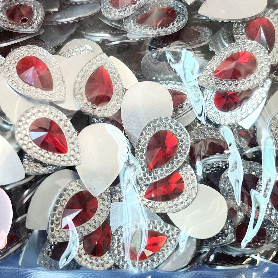 50pcs deep blue/scarlet 13*18mm teardrop-shaped resin rhinestones with flat backs, suitable for jewelry crafting DIY decorations