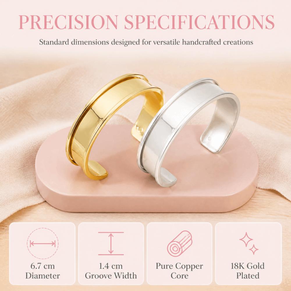 18K Genuine Gold Wide Open Bangle Pure Copper Simple Bracelet Base for Women