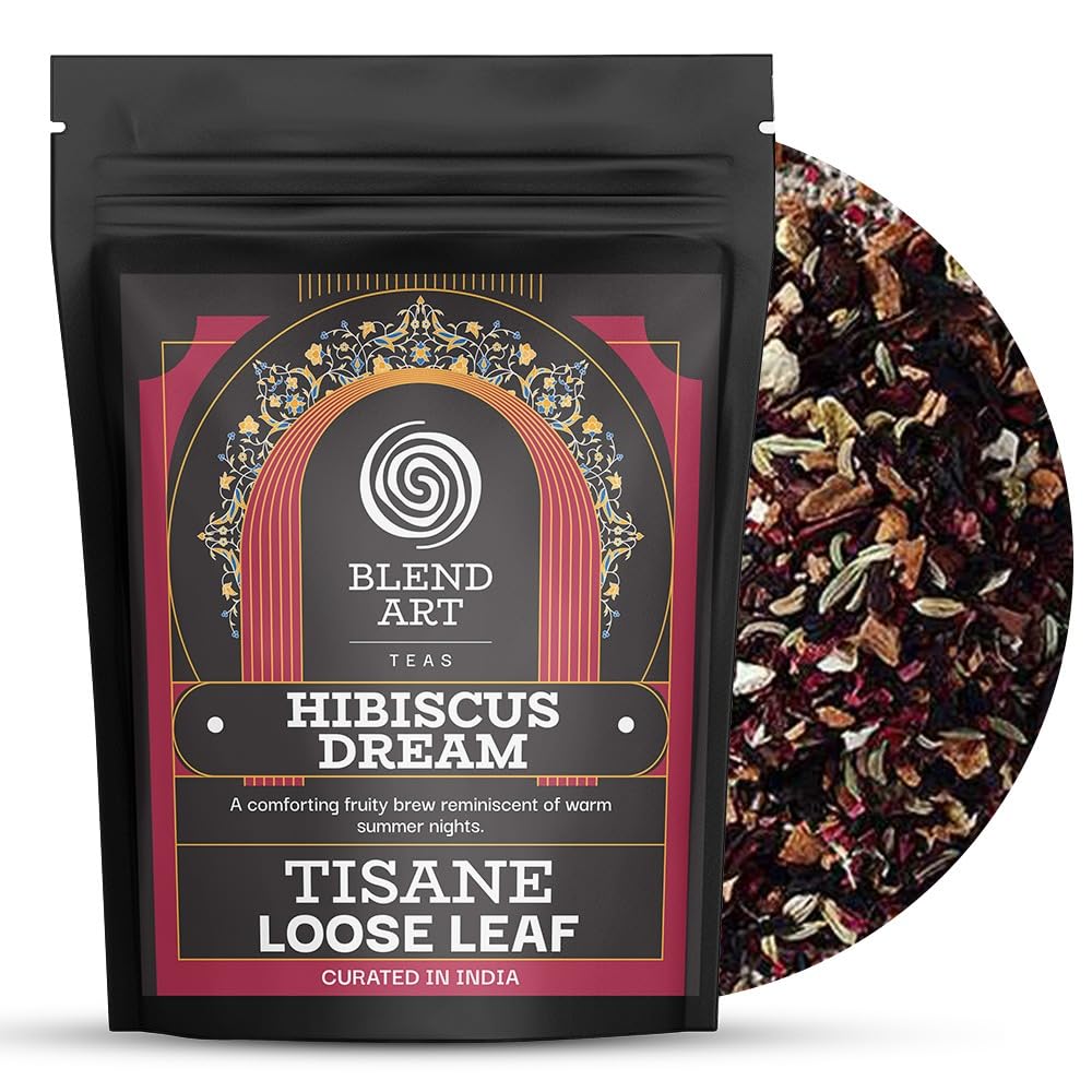 BLENDART, Hibiscus Herbal Tea, (100gm / 3.53oz) Caffeine Free Pleasant Blend of Floral & Fruity notes, Sweet & Tangy, Rich in antioxidant,