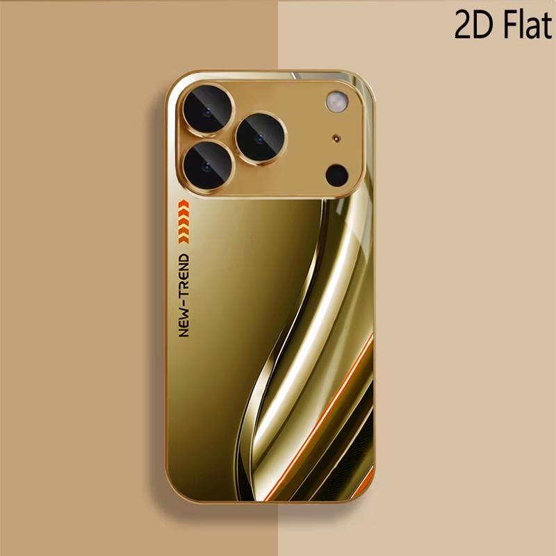 Golden StreamlinePatterned Tempered Glass Design for iPhone16 17 ProMax 1514 1312 11ProMax Phone Case Camera Cover Shockproof Ha
