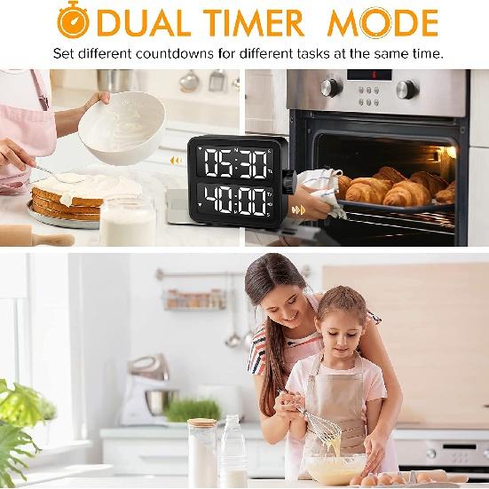 NOKLEAD Larger LCD Digital Alarm Clock Kitchen Timer Digital Indoor Timer Alarm Clock for Bedroom Bedside Desktop Clock