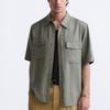 Zara Solid Color Casual Loose Short Sleeve Shirt Men Shirts Khaki 4432491-505