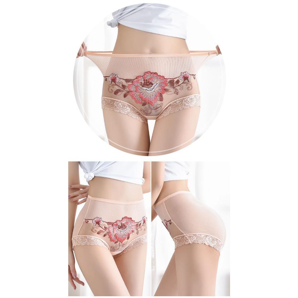 Moda Estiva Lusso Leggero Ricamato Sexy Rete Biancheria Intima Donna Taglie Forti Vita Alta Senza Cuciture Comodo Pizzo Triangolo Pantaloncini