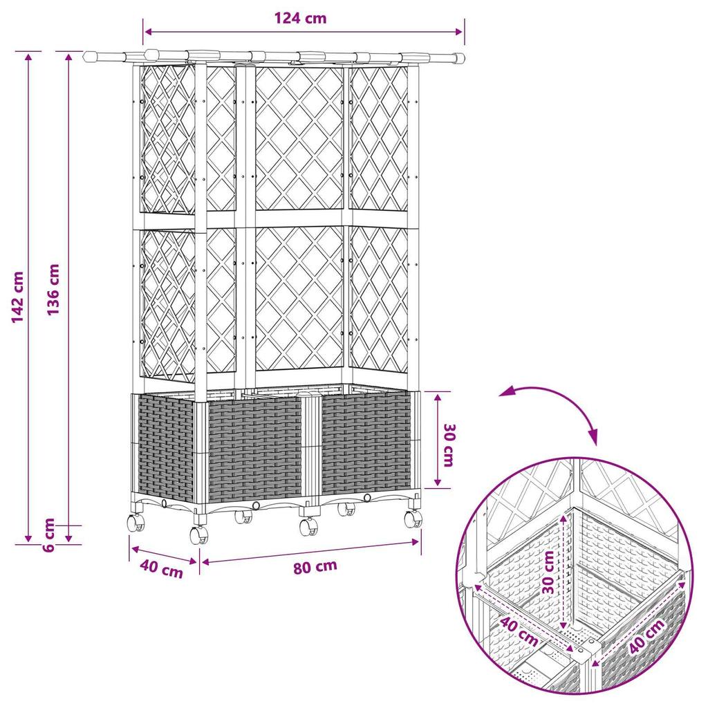 Raised Garden Bed with Trellis and Roof Brown 124 X 40 X 142 Cm PP