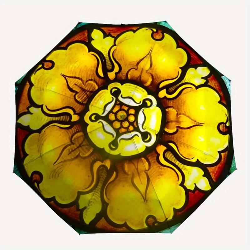 

1pc Stained Floral Design Auto Open/Close Umbrella, Portable Folding umbrella for Everyday Use y250826009