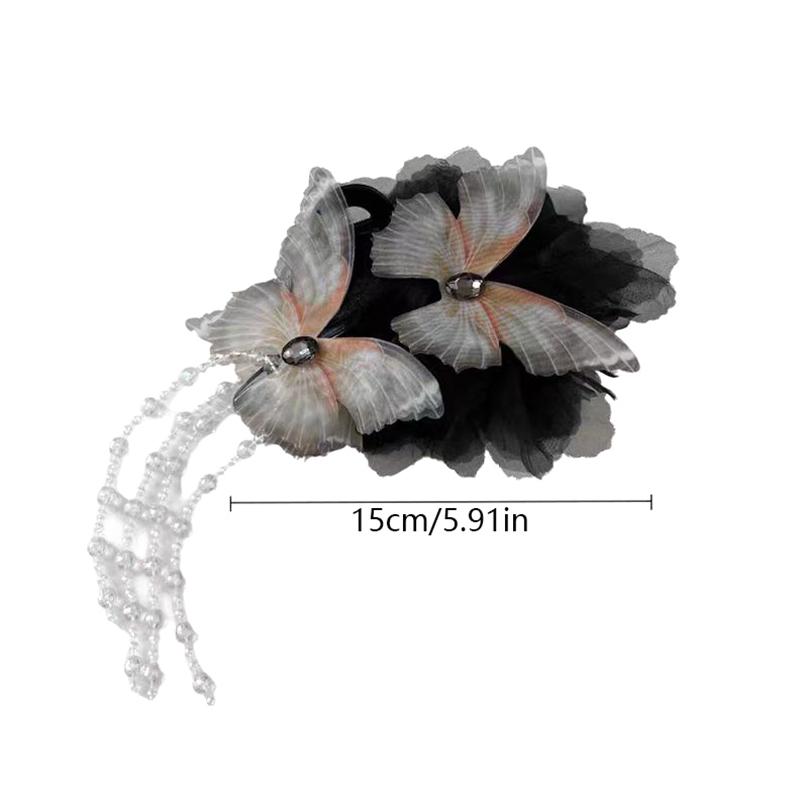 Butterfly Temperament  Chinese Style Flower Tassel Grab Clip Girls Women'S  High-End Feeling Shark Clip Hair Claw