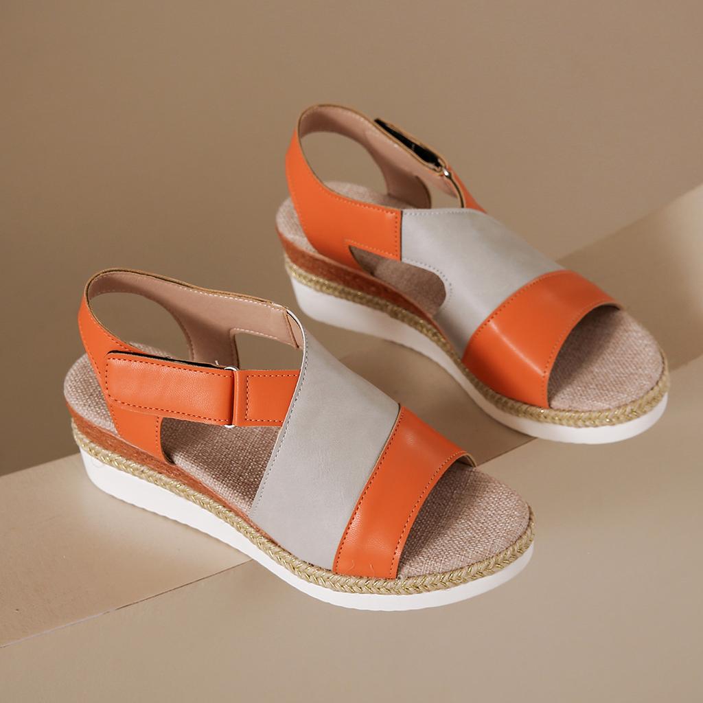 Large size wedge heel fish mouth sandals women's summer new buckle outside wearing beach cool slippers eay