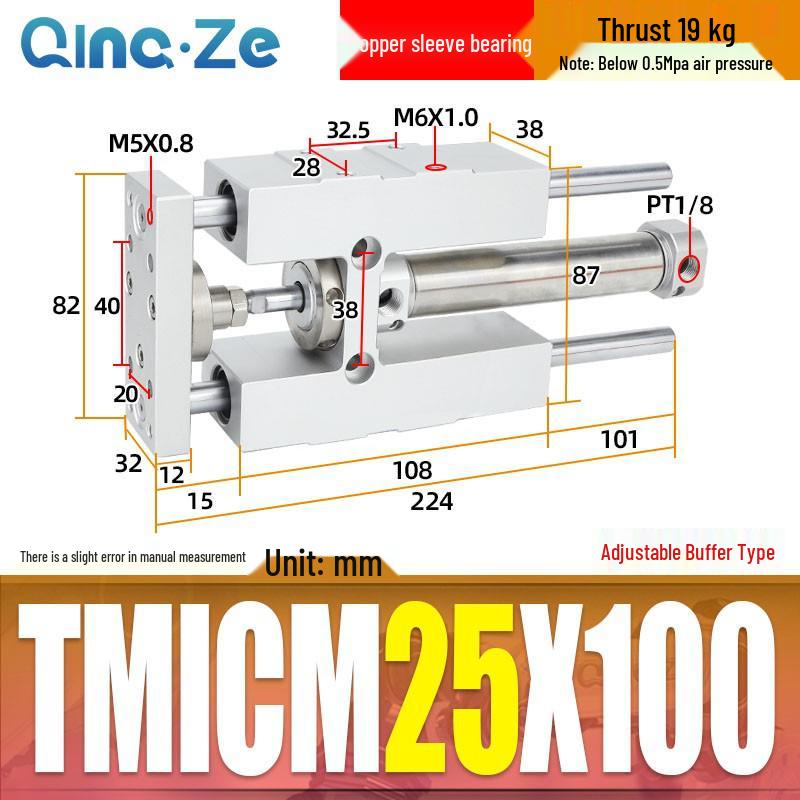 Triple-Rod Cylinder with Guide Bracket and Buffer TMICL/TMICM 12/16/20/25-50/75/100