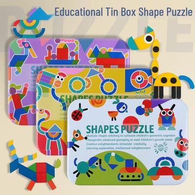 Geometrische Formen Puzzle Dose: Pädagogisches Holz-Tangram für Kinder