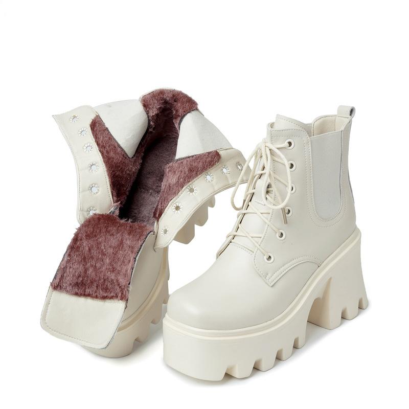 

Женские зимние ботинки на высоком каблуке и платформе, женские ботильоны, модные, из натуральной шерсти, теплые женские ботинки 36