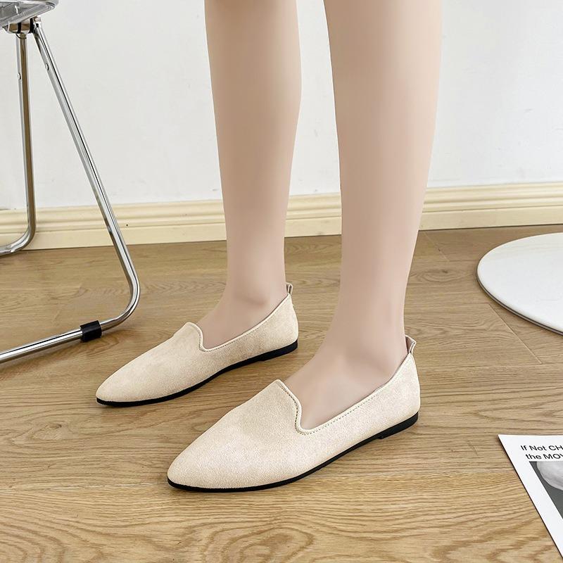 Fashion Suede Pointed Toe Flat Single Shoes Womens Work Shoes Summer Large Size Untied Casual Loafers Luxury Shoes for Women