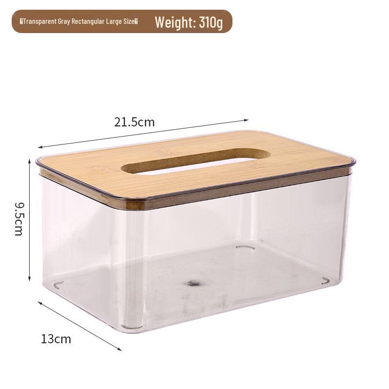 Bamboo Cover Transparent Tissue Box for Living Room Coffee Table, Dustproof Storage Solution