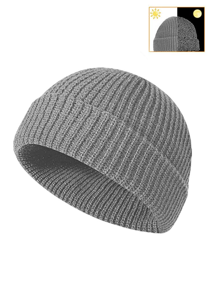 Reflective Silk Fabric Beanie Women's Warm Knit Hat Personality Outdoor Camping Headwear Night Safety Solid Color Cap