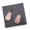 Handmade Agate Coffin Board Tree of Life Earrings - Natural Stone Crystal Dangle for Wealth and Harmony.