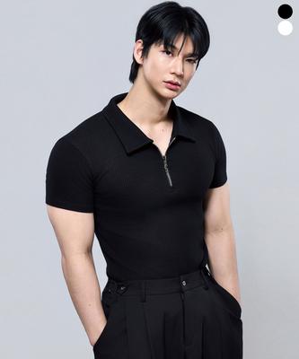 Pijikeolgameoncheu P2605 Ribbed Collar Muscle Fit Short Sleeve T-Shirt [2 Colors]