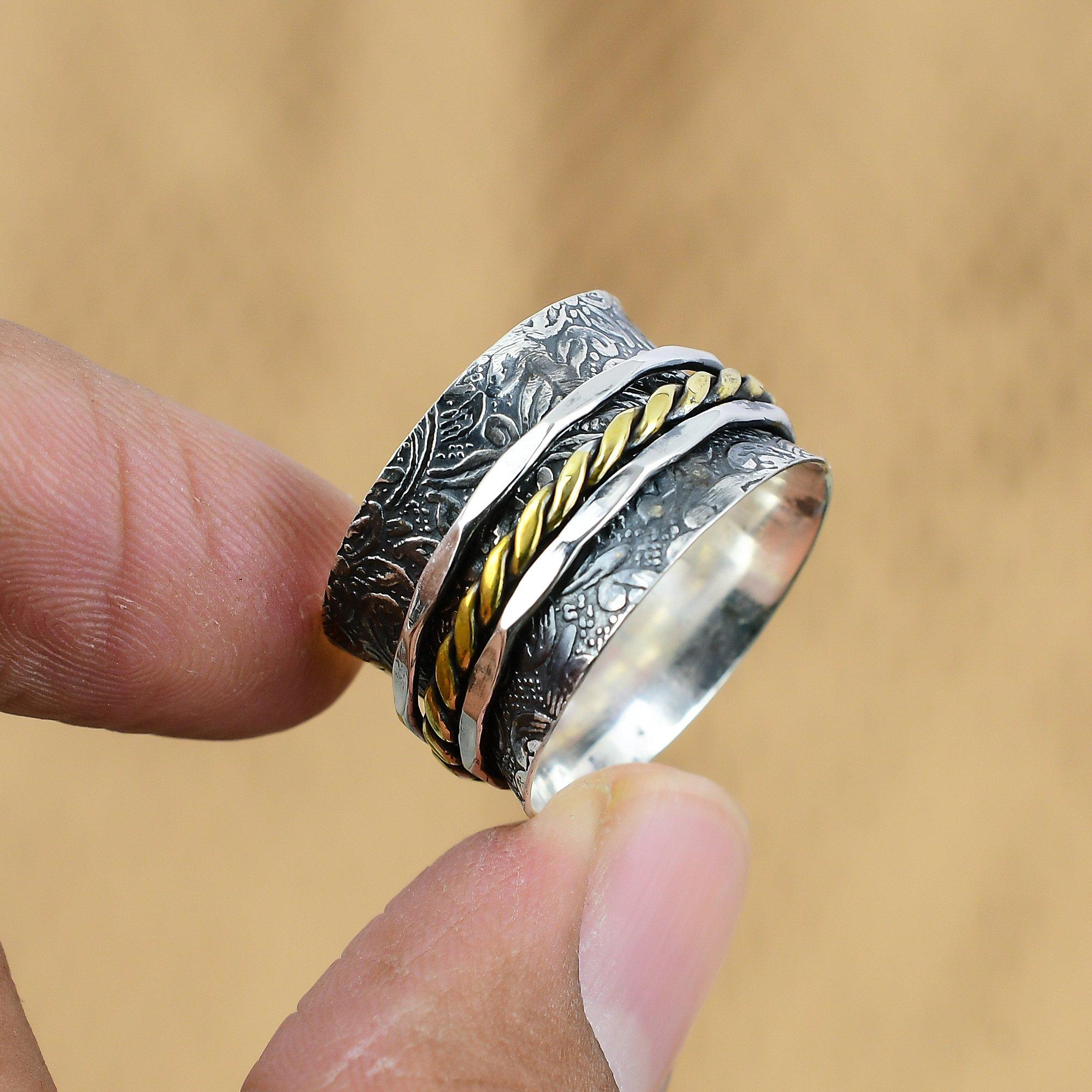 

Wedding Gift For Her 925 Silver Natural No Stone Gemstone Spinner Ring Size 10.5 No