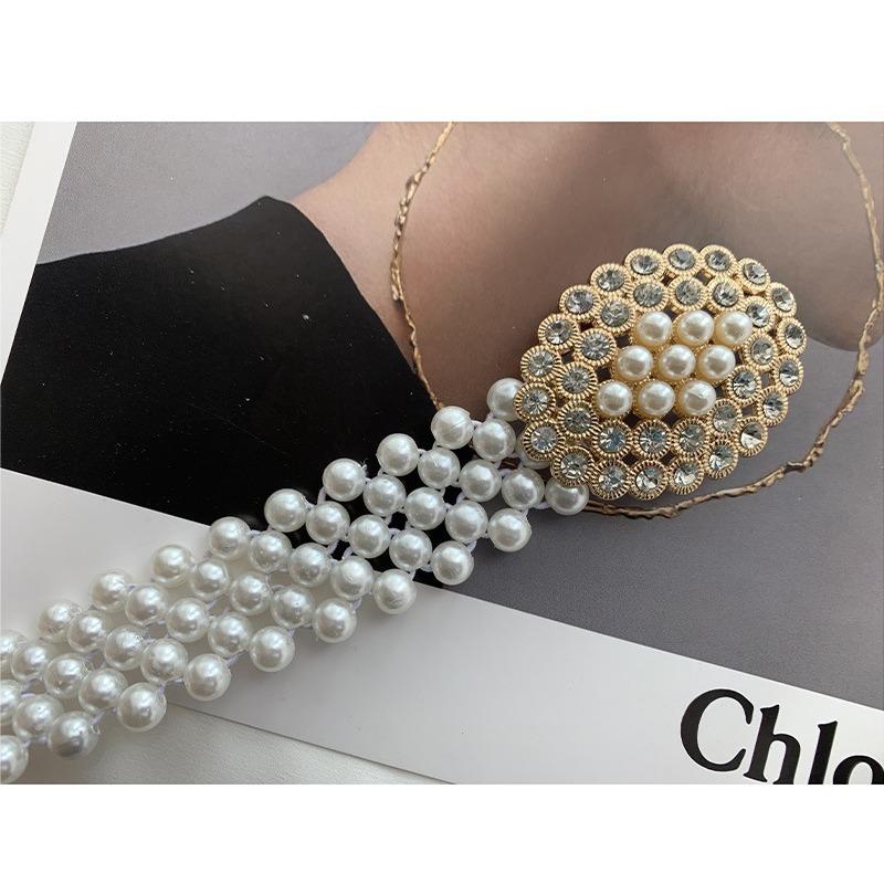 

Pearl Waist Chain Ladies Belt Fashion Dress Decorative Rhinestone Elastic Beaded Elastic Waist Seal 60-80cm