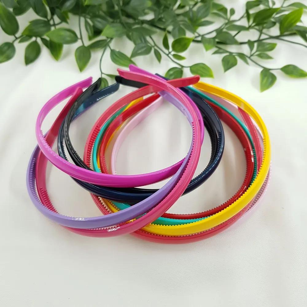 Vivid Color Plain Glossy Plastic Headbands, 10 Pieces, 1 Set