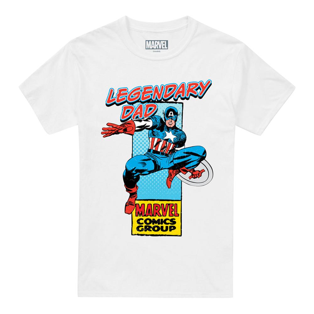 Marvel Comics Mens Legendary Dad Captain America Corner Box Fathers Day T-Shirt
