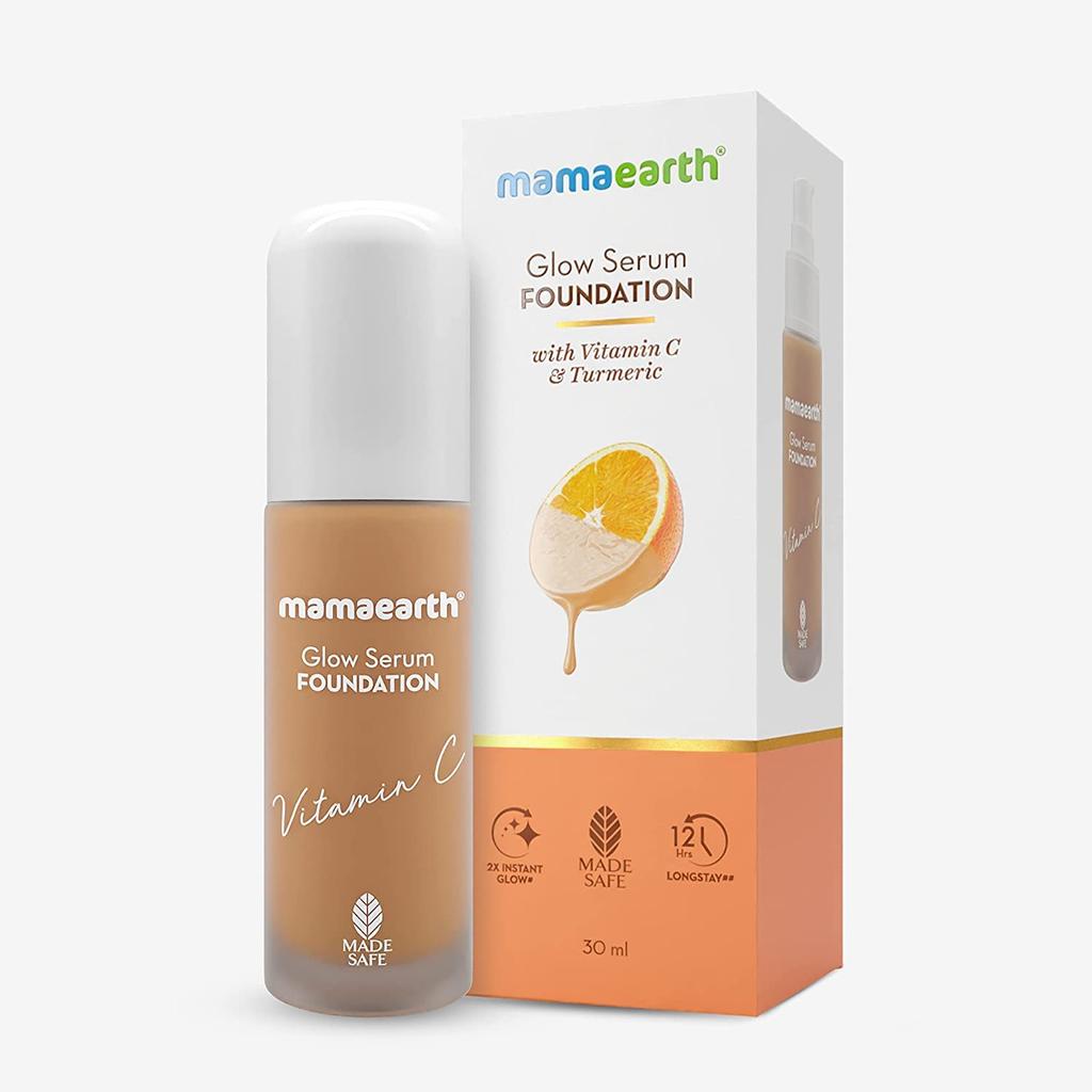Mamaearth Glow Serum Matte Light Coverage Foundation With Vitamin C For 12-Hour Long Stay, 30 Ml (09 Warm Glow)