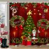 Christmas Tree Stocking Bells Print Bathing Curtain  Bathroom Shower Curtain With 12 Hooks Bathroom Home Decor and Accessories