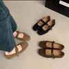 2025 autumn new retro one-word with square head Mary Jane shoes French fairy flat bottom shallow mouth single shoes grandma shoes