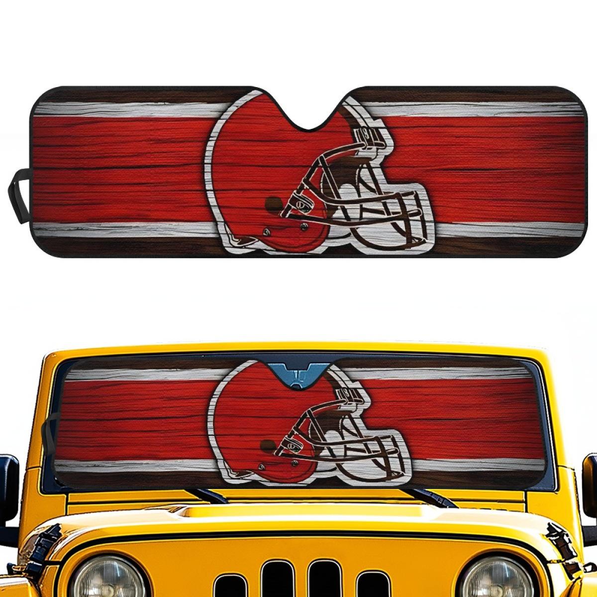 Cleveland Browns Car Sunshade with Olive Team Pattern - Custom Design