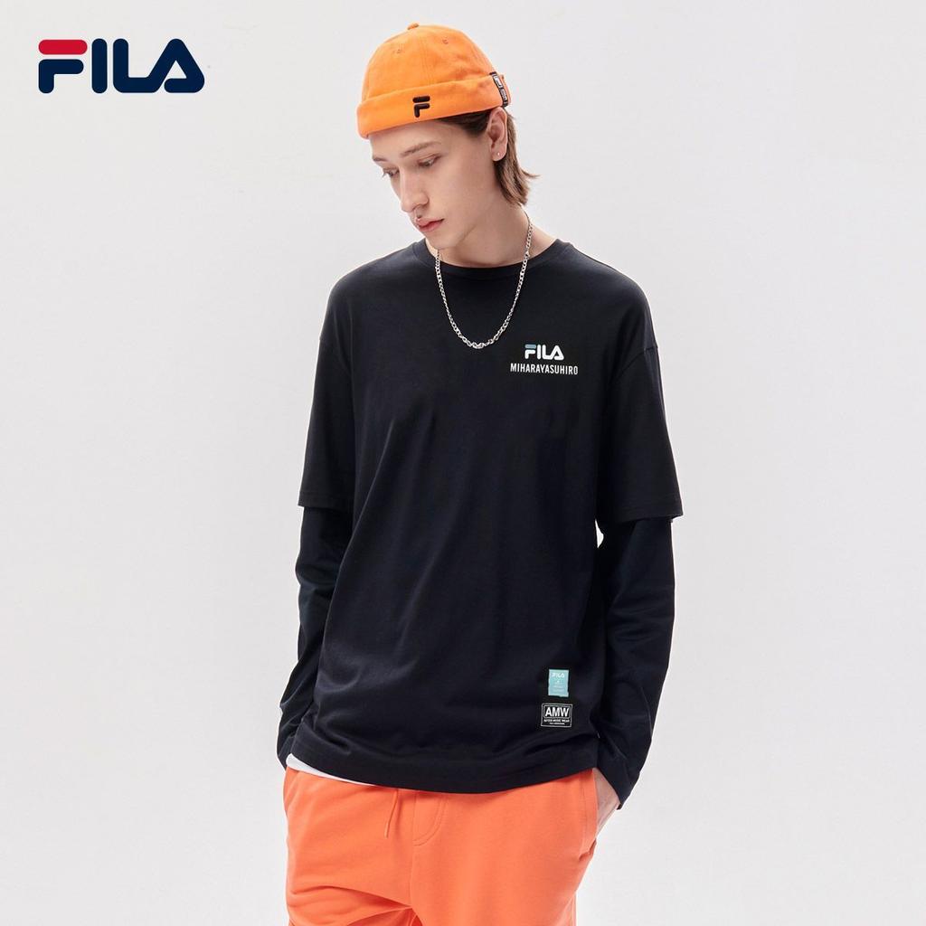 FILA X MIHARA YASUHIRO American Vintage Logo Print Layered Sports Crew Neck Long Sleeve T-Shirt Men Tops Black F11M133201F-BK
