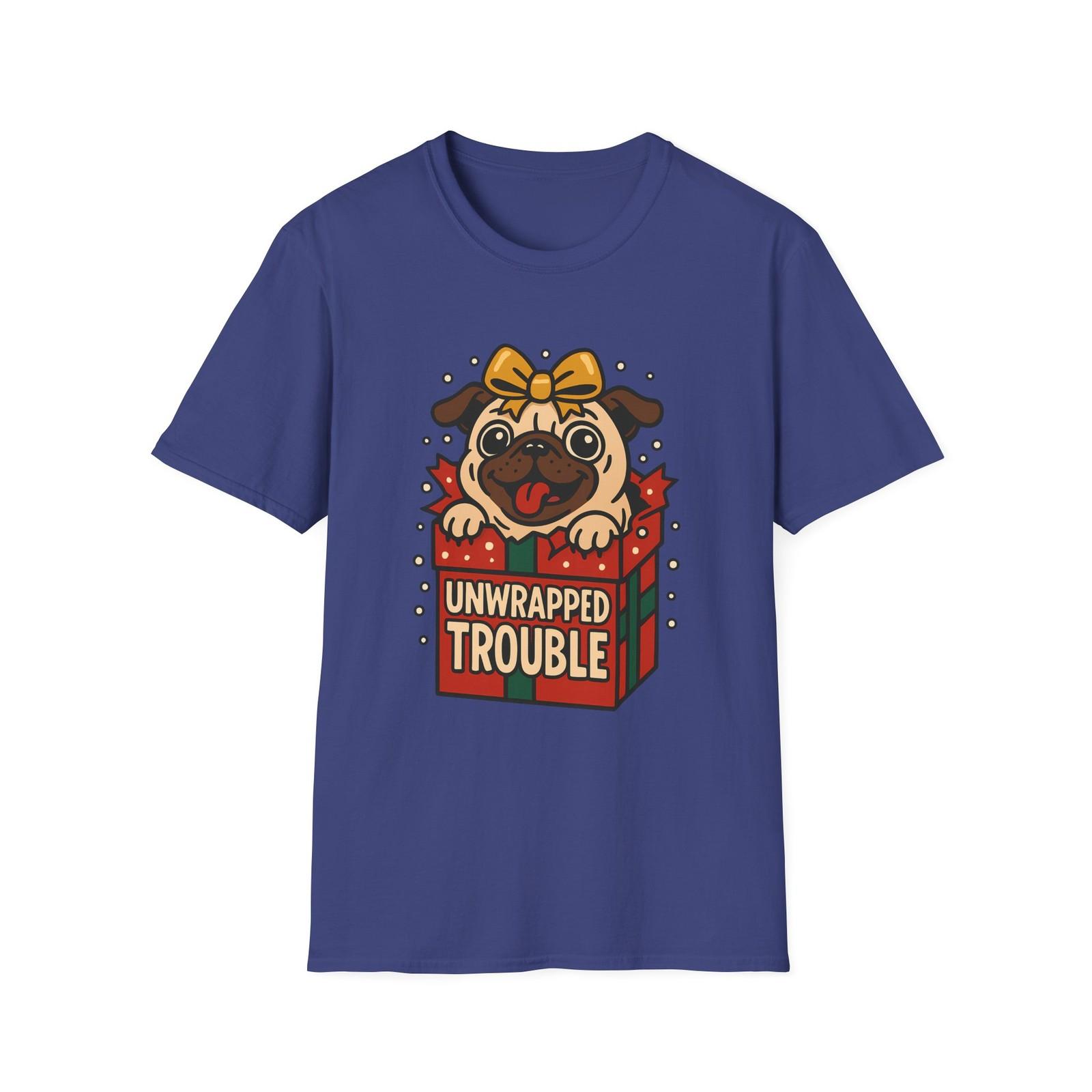 Unisex Softstyle T-Shirt Mens Womens Tees Top Pug Christmas Gift Box Funny Dog Holiday Snowflake XL