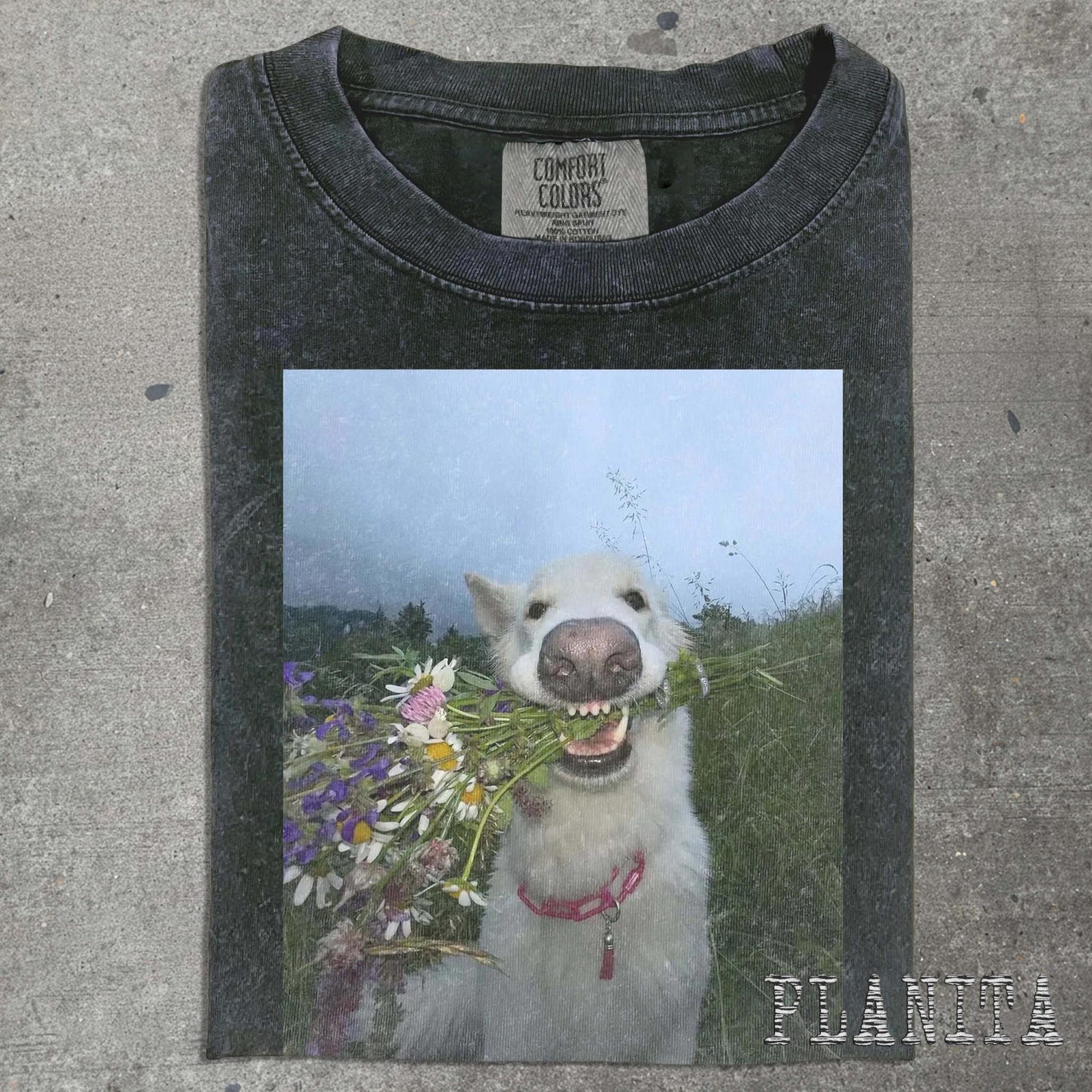 Smiling Dog with Flowers T-shirt | Happy Pet Photo Tee S