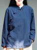 Cotton and linen stand-up collar long-sleeved women's spring and autumn new buckle pullover top long-sleeved T-shirt