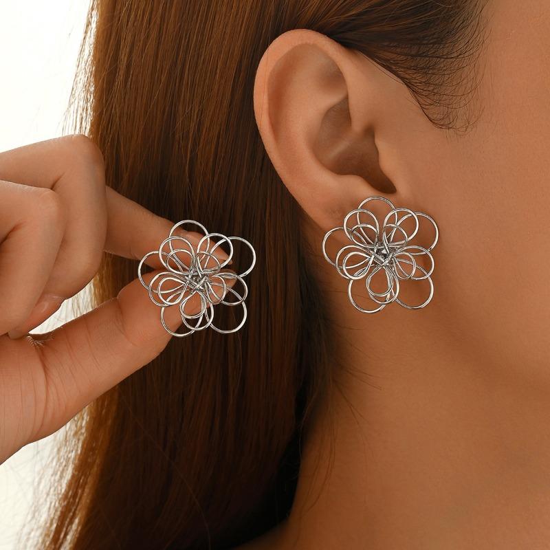 

Многослойные серьги-кольца с цветами, нишевый дизайн, витые аксессуары, нерегулярные линии, полый браслет, женские