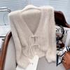 Imitation Mink Velvet Cardigan for Mature Women - Loose Pearl Button Knit Outerwear for Autumn/Winter
