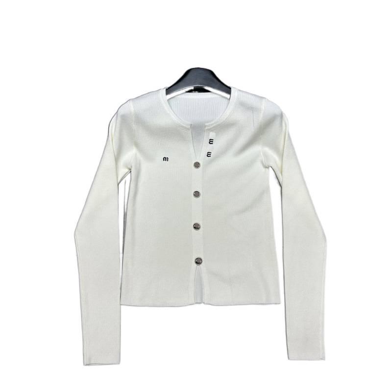 Miu Style European Chic V-Neck Slim Knit Cardigan for Women - Unique Cuff, Long-Sleeved, Perfect for Autumn and Winter.