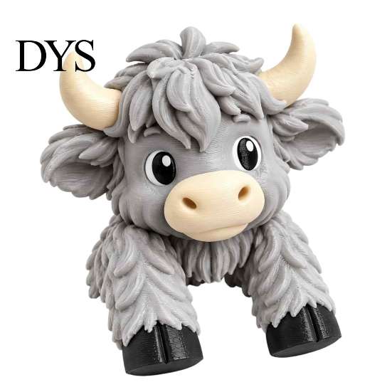 Creative Home Office Ornaments Cute Highland Cow Monitor Figurine, 3D Printed Animal Sitting on Small Topper Figurine Computer Screen Edge Ornament,