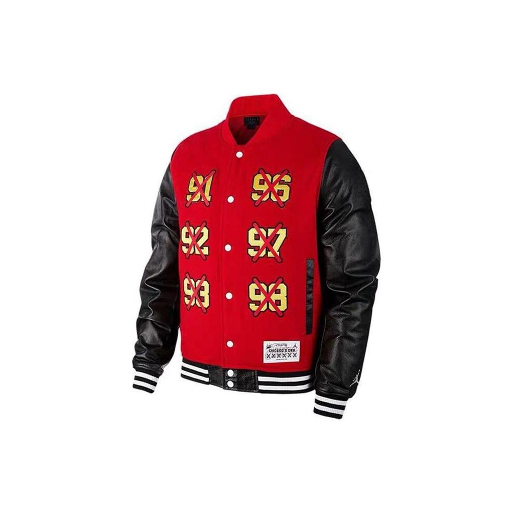 Jordan Spliced Design Front Six-Championship Print Single-Breasted Baseball Jacket Men Jacket Red BQ5166-657
