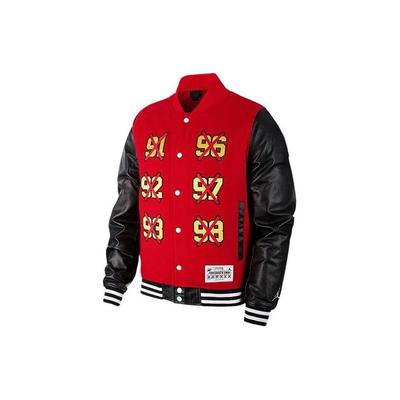 Gespleißtes Design vorne Six-Championship Print Einreihige Baseballjacke Herrenjacke Rot BQ5166-657