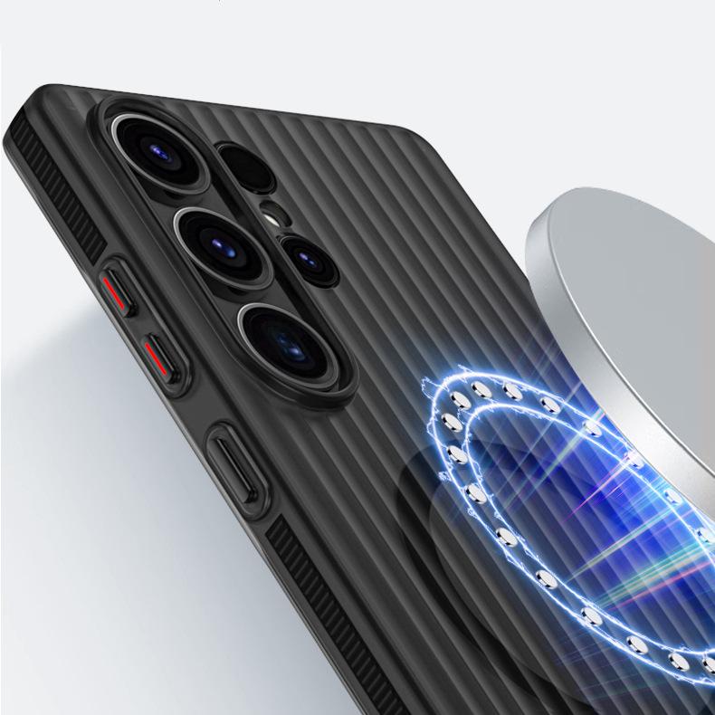 Suitable for Samsung S25 Ultra Magnetic Suction Mobile Phone Case S24 Matte Corrugated S25 Anti Slip Strip Pc Hard Shell Protection Case