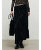Anggae Asymmetric Washed Velvet Shirring Skirt Black