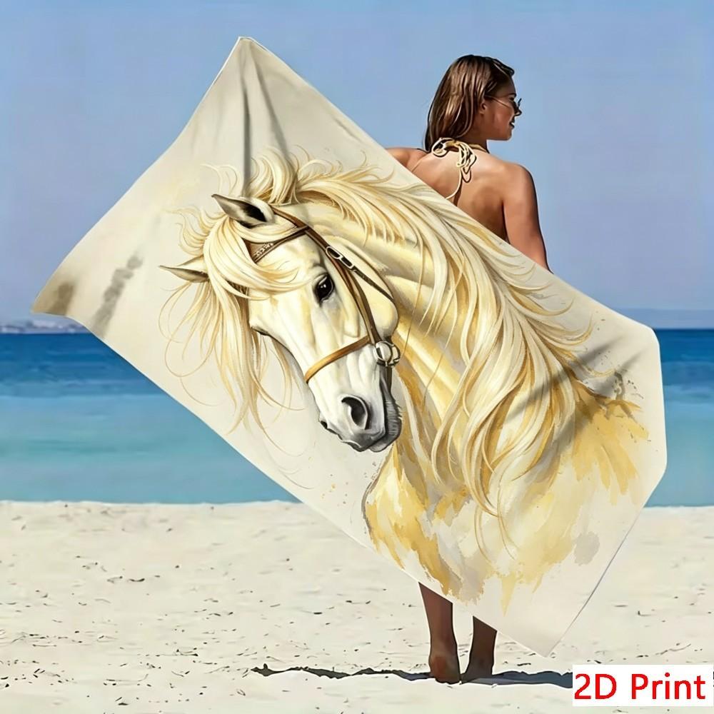 Asciugamano da Spiaggia in Microfibra Artistico con Cavallo Grande Stallone Maestoso Asciugamano da Bagno Unico Asciugatura Rapida Tappetino per Piscina Sovradimensionato Coperta da Bagno Schizzo