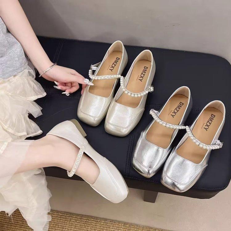 French beautiful flat silver light mouth single shoes autumn new with skirt Mary Jane small leather shoes evening shoes