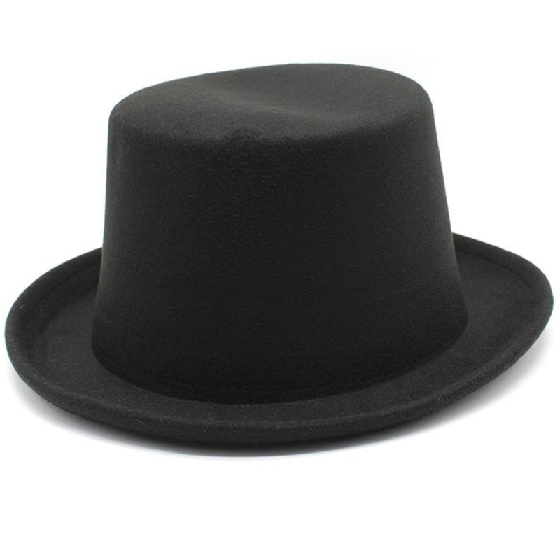 Solid Color Flat Top Hat Wool Magician Hat Music Festival Caps Adult Headdress
