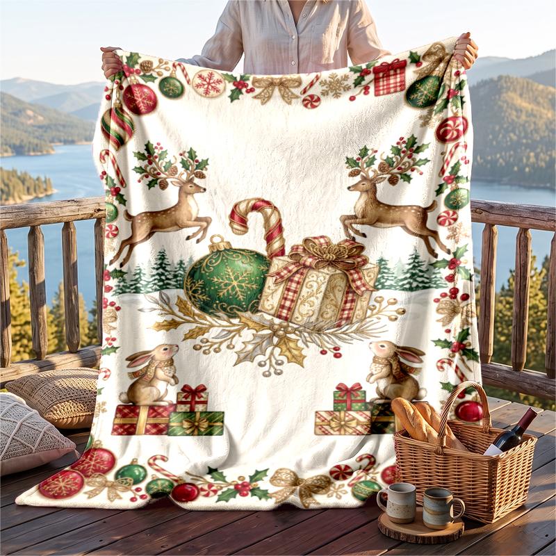 Christmas Flannel Throw Blanket Soft Warm Cozy For Sofa Bed Indoor Home Use Great Holiday Gift